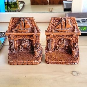 Syroco Wood Hearth Fireplace Bookends